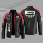 Jeep Car Motor Block Red Black Leather Jacket