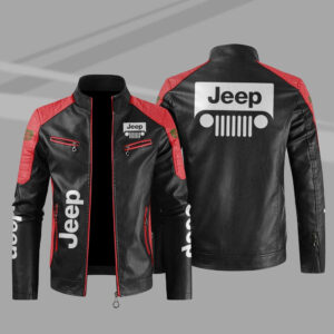 Jeep Car Motor Block Red Black Leather Jacket