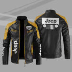 Jeep Car Motor Block Yellow Black Leather Jacket
