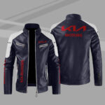 KIA Color Block Blue White Leather Jacket