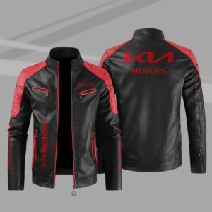 KIA Color Block Red Black Leather Jacket