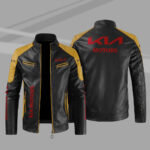 KIA Color Block Yellow Black Leather Jacket