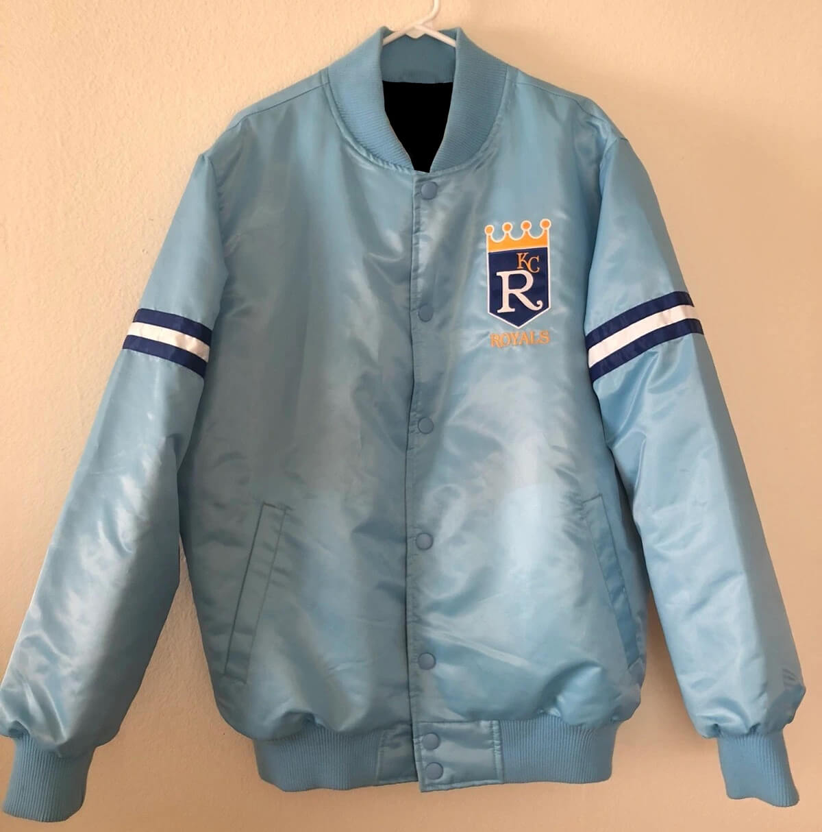 Women's Varsity Bomber Baby Blue Satin Jacket - HJacket