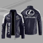 Lexus Color Block Blue White Leather Jacket