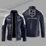 Los Angeles Kings Block Blue White Leather Jacket