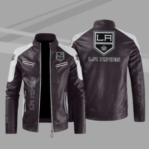 Los Angeles Kings Block Brown White Leather Jacket