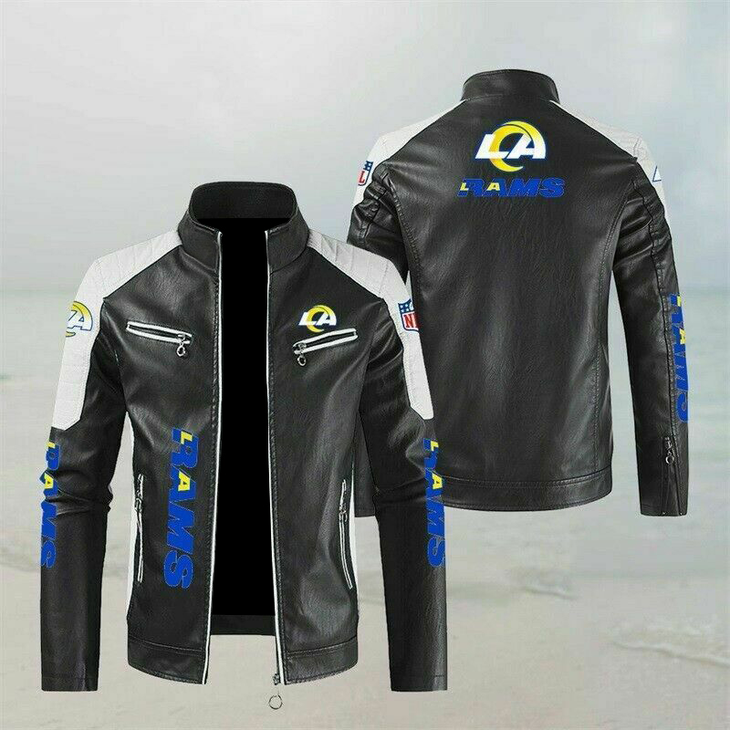 Los Angeles Rams Block White Black Leather Jacket Los Angeles Rams Block White Black Leather Jacket