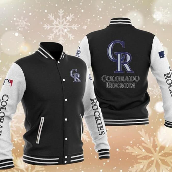 MLB Black Colorado Rockies Baseball Varsity Jacket MLB Black Colorado Rockies Baseball Varsity Jacket