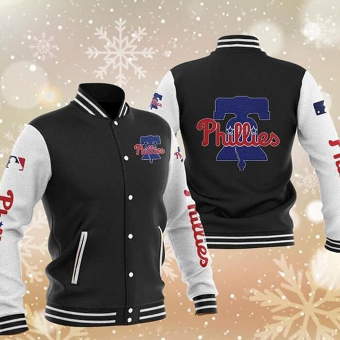MLB Black Philadelphia Phillies Baseball Varsity Jacket MLB Black Philadelphia Phillies Baseball Varsity Jacket