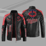 MLB Black Red Minnesota Twins Block Leather Jacket
