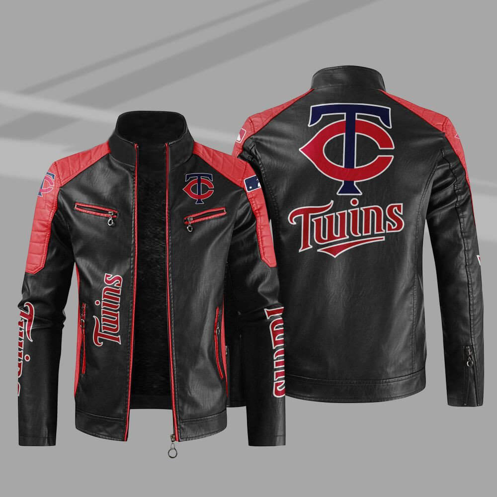 MLB Black Red Minnesota Twins Block Leather Jacket (1) MLB Black Red Minnesota Twins Block Leather Jacket