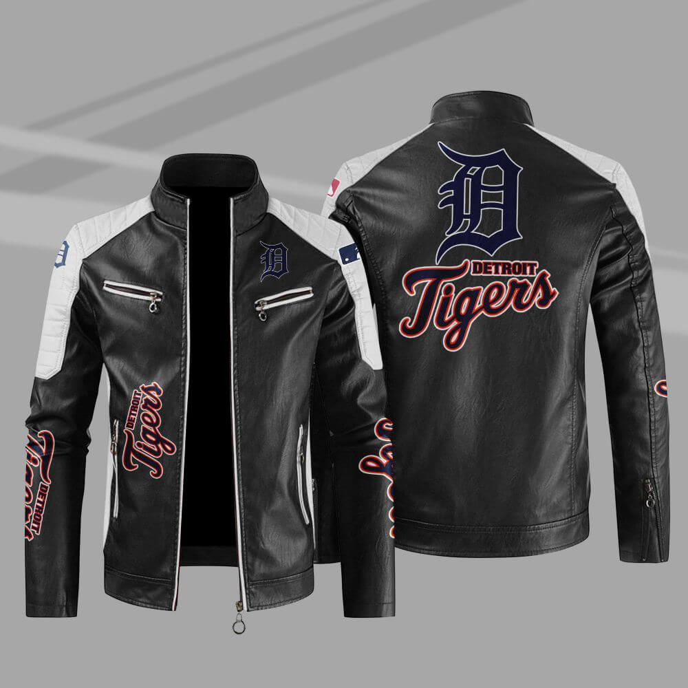 MLB Black White Detroit Tigers Block Leather Jacket (1) MLB Black White Detroit Tigers Block Leather Jacket