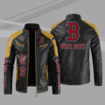MLB Black Yellow Boston Red Sox Block Leather Jacket
