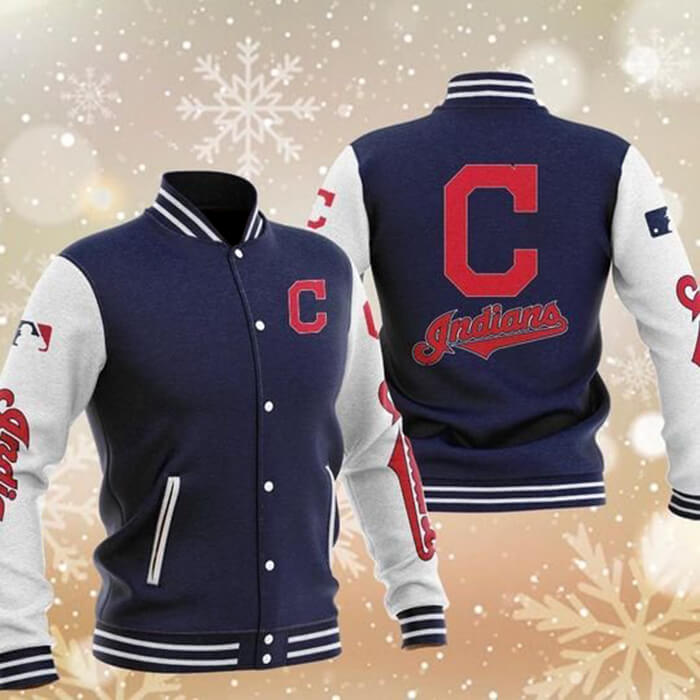 MLB Blue Cleveland Indians Baseball Varsity Jacket MLB Blue Cleveland Indians Baseball Varsity Jacket