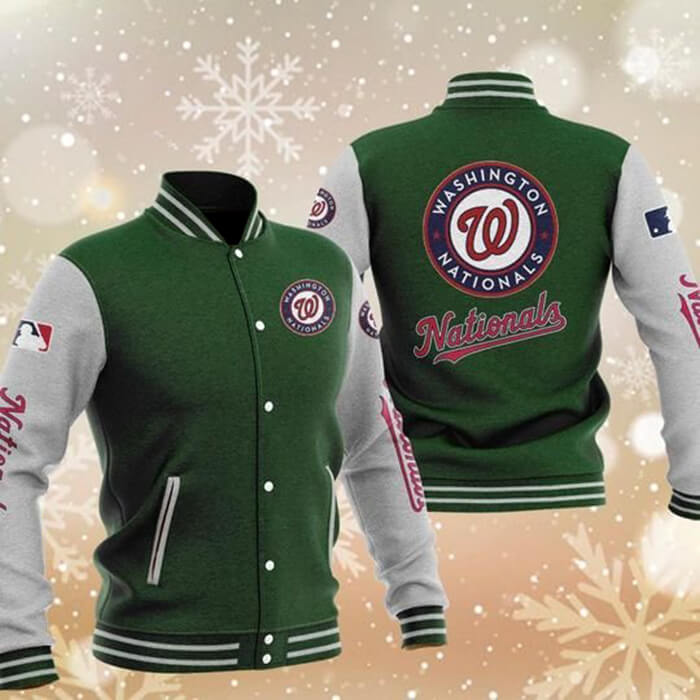 MLB Green Washington Nationals Baseball Varsity Jacket MLB Green Washington Nationals Baseball Varsity Jacket