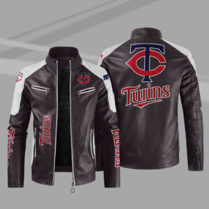 MLB Maroon White Minnesota Twins Block Leather Jacket