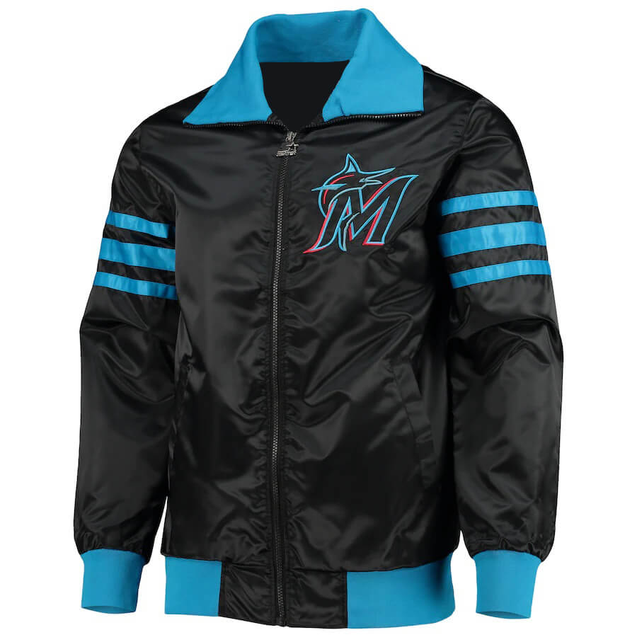 MLB Miami Marlins Black The Captain Satin Jacket (1) MLB Miami Marlins Black The Captain Satin Jacket
