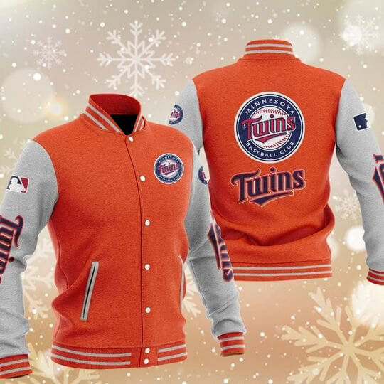 MLB Orange Minnesota Twins Baseball Varsity Jacket (1) MLB Orange Minnesota Twins Baseball Varsity Jacket