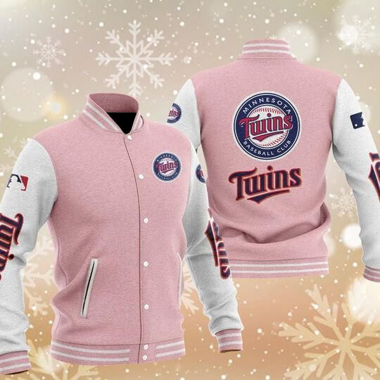 MLB Pink Minnesota Twins Baseball Varsity Jacket (1) MLB Pink Minnesota Twins Baseball Varsity Jacket