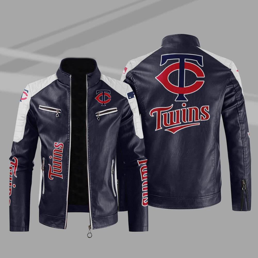 MLB Purple White Minnesota Twins Block Leather Jacket (1) MLB Purple White Minnesota Twins Block Leather Jacket