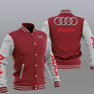 Maroon Grey Audi Car Baseball Varsity Jacket
