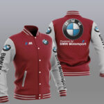 Maroon Grey BMW Motorsport Baseball Varsity Jacket
