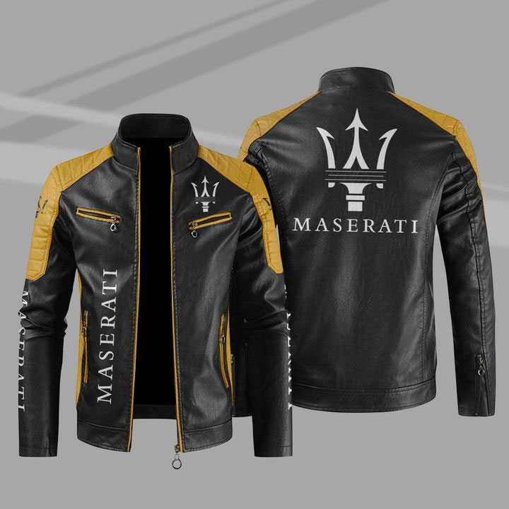 Maserati Block Yellow Black Leather Jacket Maker of Jacket