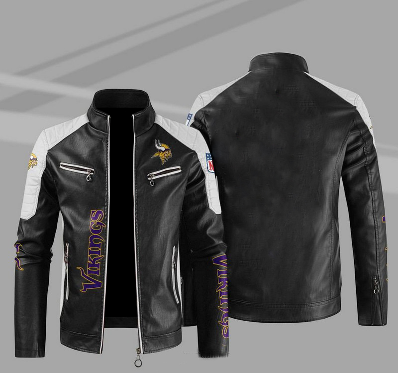 Minnesota Vikings Block White Black NFL Leather Jacket Minnesota Vikings Block White Black NFL Leather Jacket