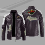 Minnesota Wild Block Brown White Leather Jacket