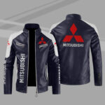 Mitsubishi Color Block Blue White Leather Jacket