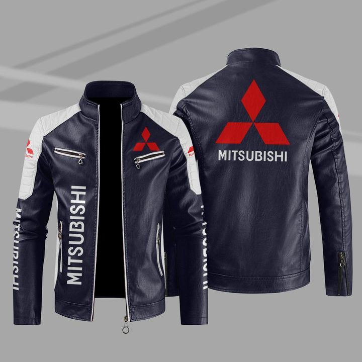 Mitsubishi Color Block Blue White Leather Jacket Mitsubishi Color Block Blue White Leather Jacket