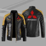Mitsubishi Color Block Yellow Black Leather Jacket