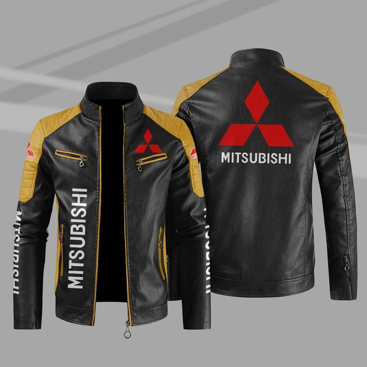 Mitsubishi Color Block Yellow Black Leather Jacket Mitsubishi Color Block Yellow Black Leather Jacket