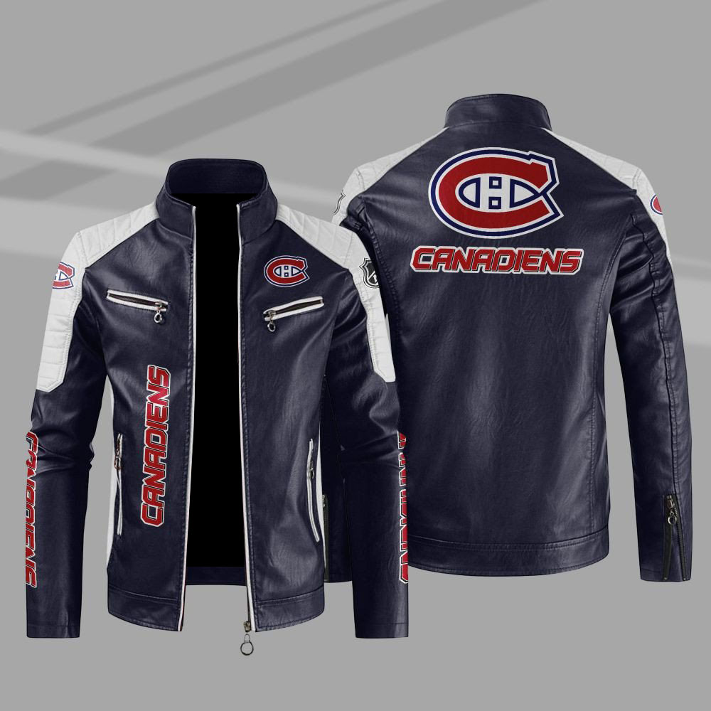 Montreal Canadiens Block Blue White Leather Jacket Montreal Canadiens Block Blue White Leather Jacket