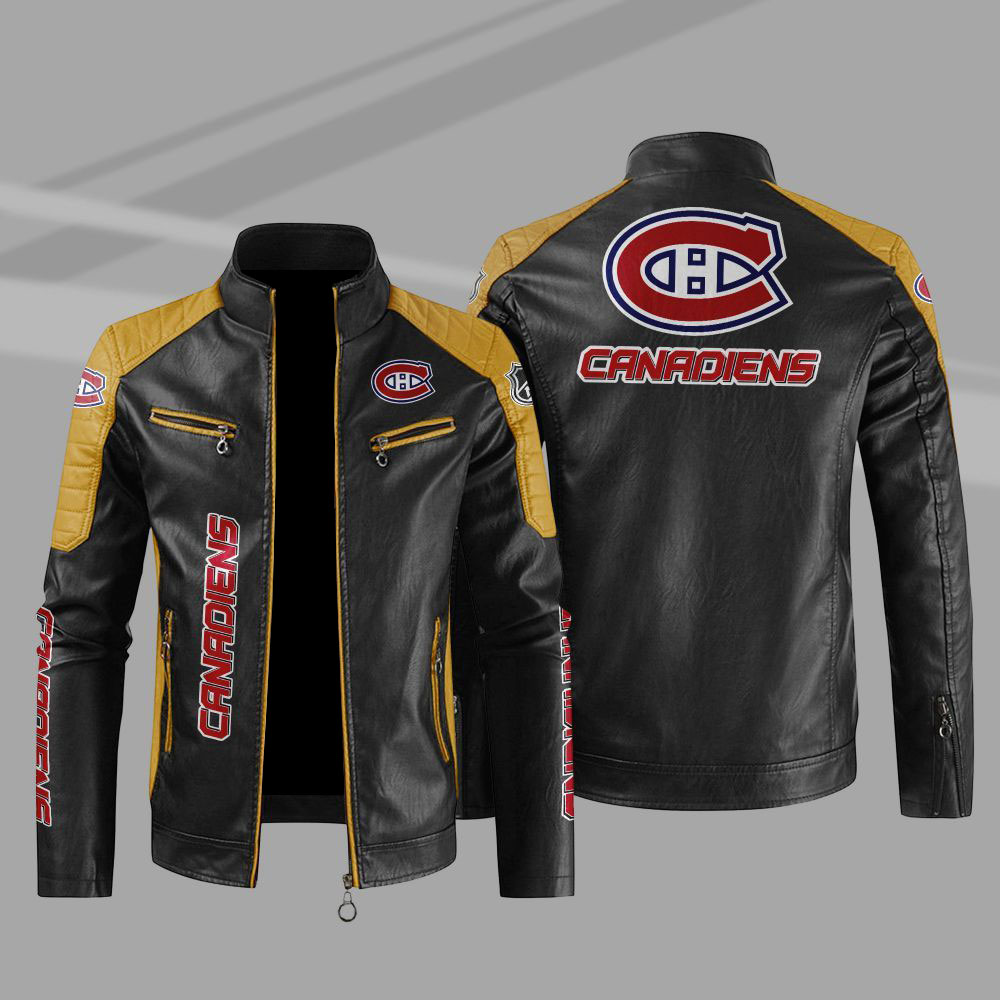 Montreal Canadiens Block Yellow Black Leather Jacket Montreal Canadiens Block Yellow Black Leather Jacket
