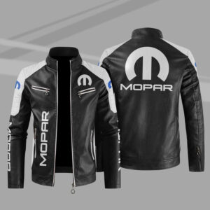 Mopar Block White Black Leather Jacket