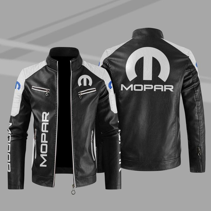 Mopar Block White Black Leather Jacket