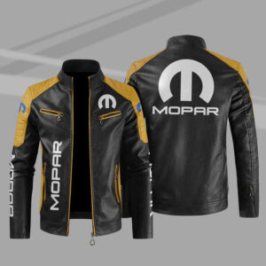 Mopar Color Block Yellow Black Leather Jacket
