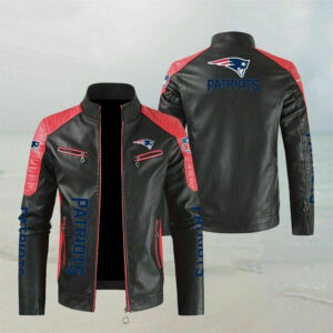 New England Patriots Block Red Black Leather Jacket