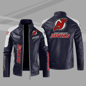 New Jersey Devils Block Blue White Leather Jacket