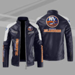 New York Islanders Block Blue White Leather Jacket