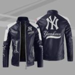 New York Yankees Block Blue White MLB Leather Jacket