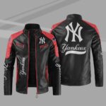 New York Yankees Block Red Black MLB Leather Jacket