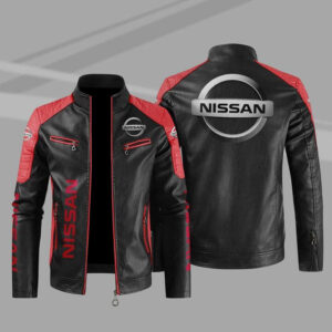 Nissan Black Red Color Block Leather Jacket
