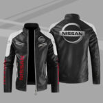 Nissan Black White Color Block Leather Jacket