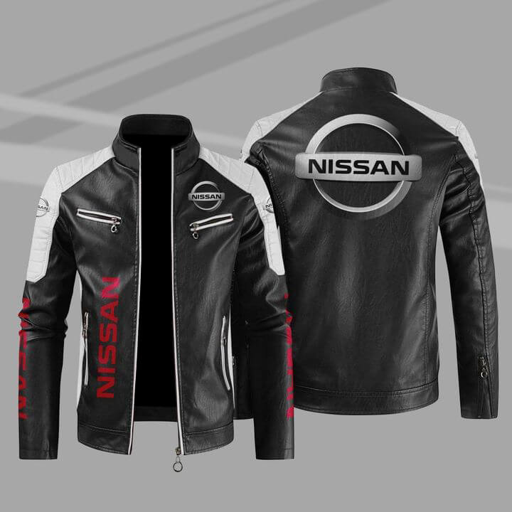 Nissan Black White Color Block Leather Jacket (1) Nissan Black White Color Block Leather Jacket