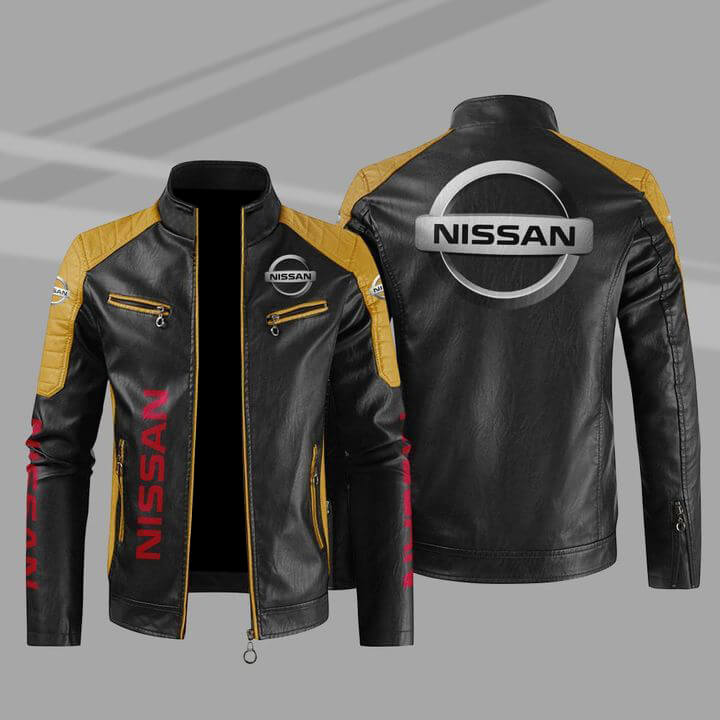 Nissan Black Yellow Color Block Leather Jacket (1) Nissan Black Yellow Color Block Leather Jacket