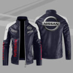 Nissan Blue White Color Block Leather Jacket