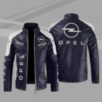 Opel Color Block Blue White Leather Jacket