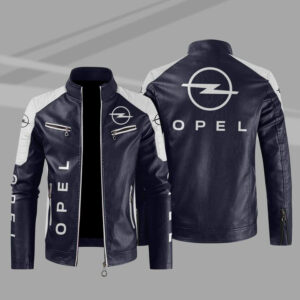 Opel Color Block Blue White Leather Jacket